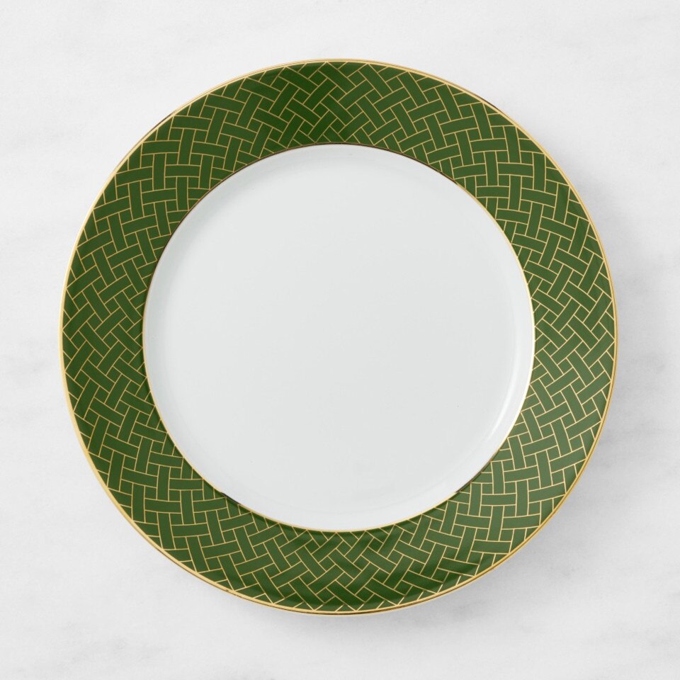 Garden Lattice Dinner Plate, Green Rim West Elm Australia
